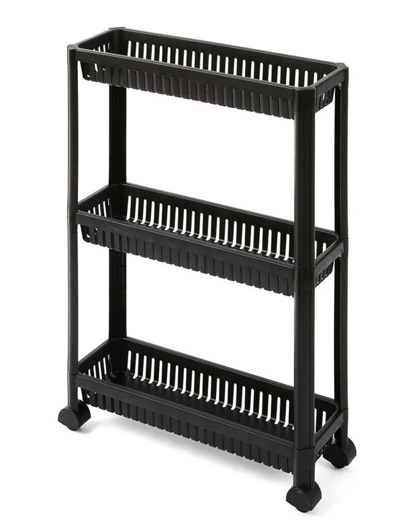 3 Tier Trolley on Wheels Kitchen Storage Cart Slim Bathroom Laundry Storage Rack