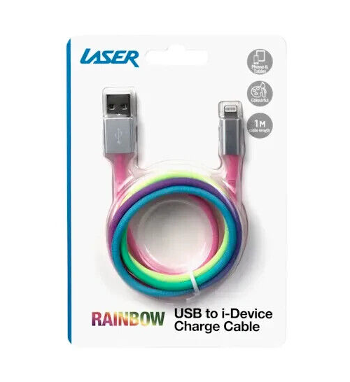 2x Laser Charging Cable USB A for Apple iPhone iPad iPod Rainbow 1m