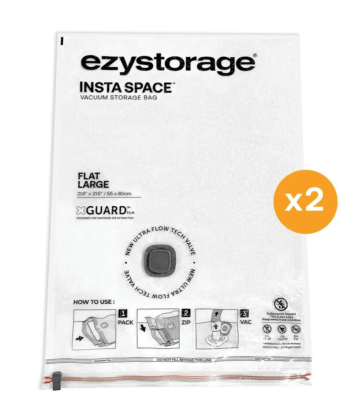 Ezy Vacuum Storage Bag Insta Space Saver Flat Large Clothes Organiser 2 Pack