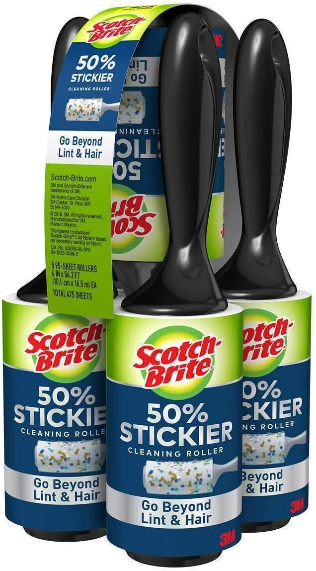 Scotch Brite Lint Roller Clothes Fabric Pet Hair Dust Remover 5 x 95 Sheets