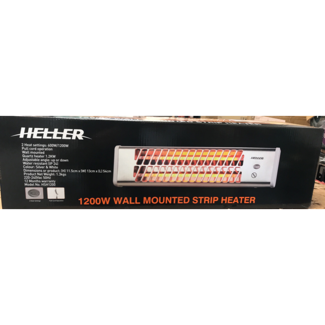 Heller Electric Strip Heater Pullcord 1200W 2 Bar Wall Mount 2 Heat Settings