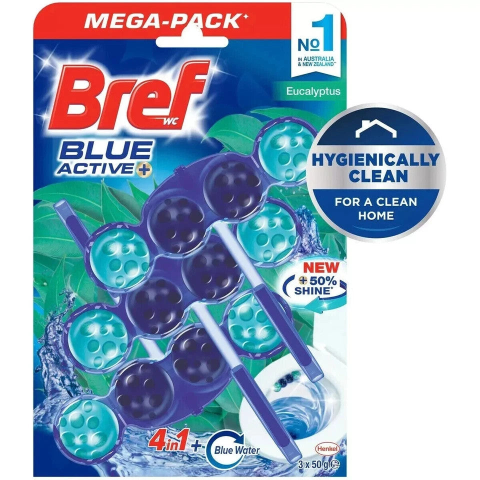 Bref Blue Active Eucalyptus Rim Block Toilet Bowl Cleaner  Freshener 9 x 50g