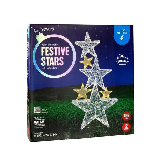 Lytworx Christmas Decor Festive Stars Warm White 196 LED Low Voltage  152cm