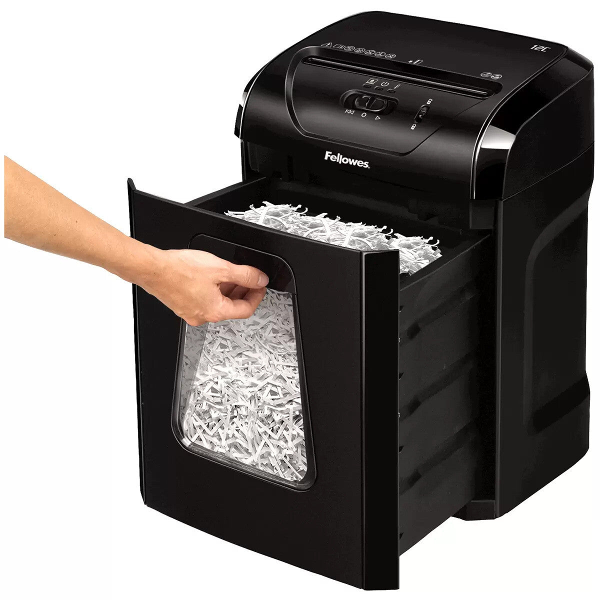 Fellowes Paper Shredder Powershred Cross Cut Office 12 Sheets 19L Pull Out Bin