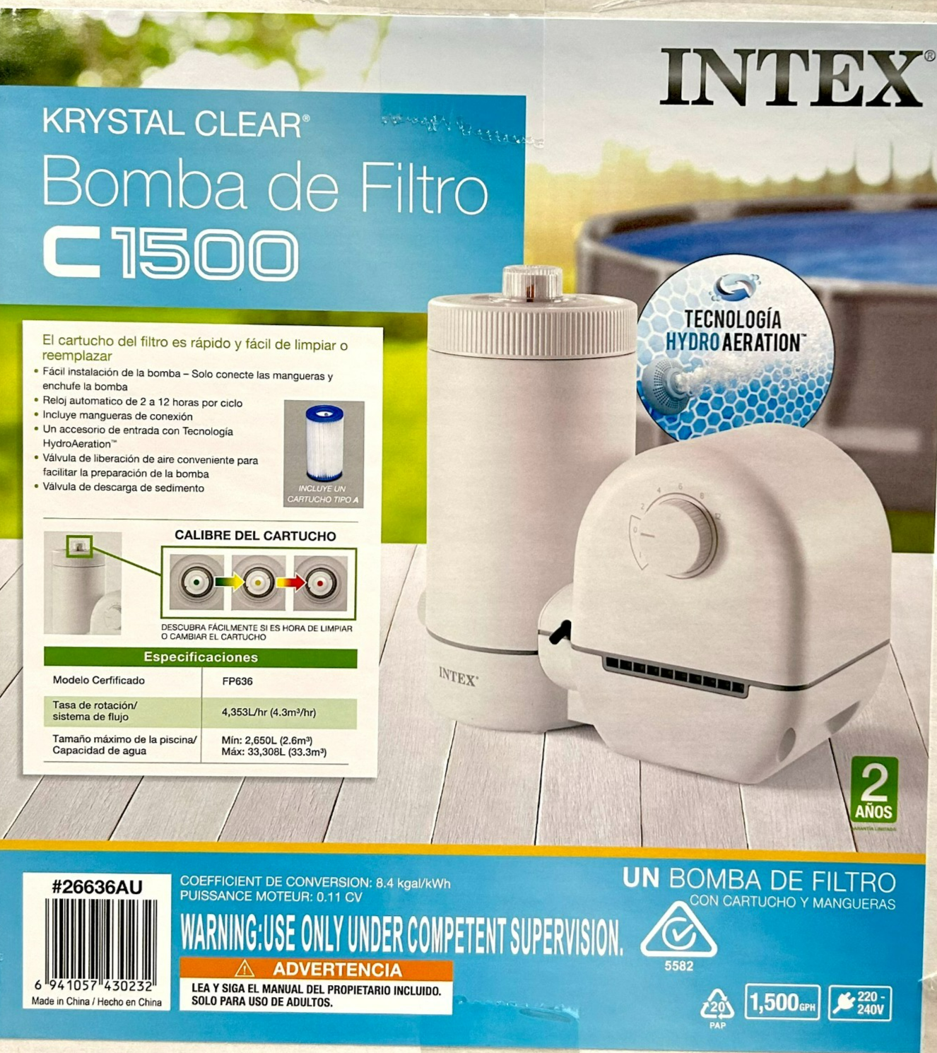 INTEX C1500 Cartridge Filter Pump Krystal Clear for Above Ground Pools 1500 GPH