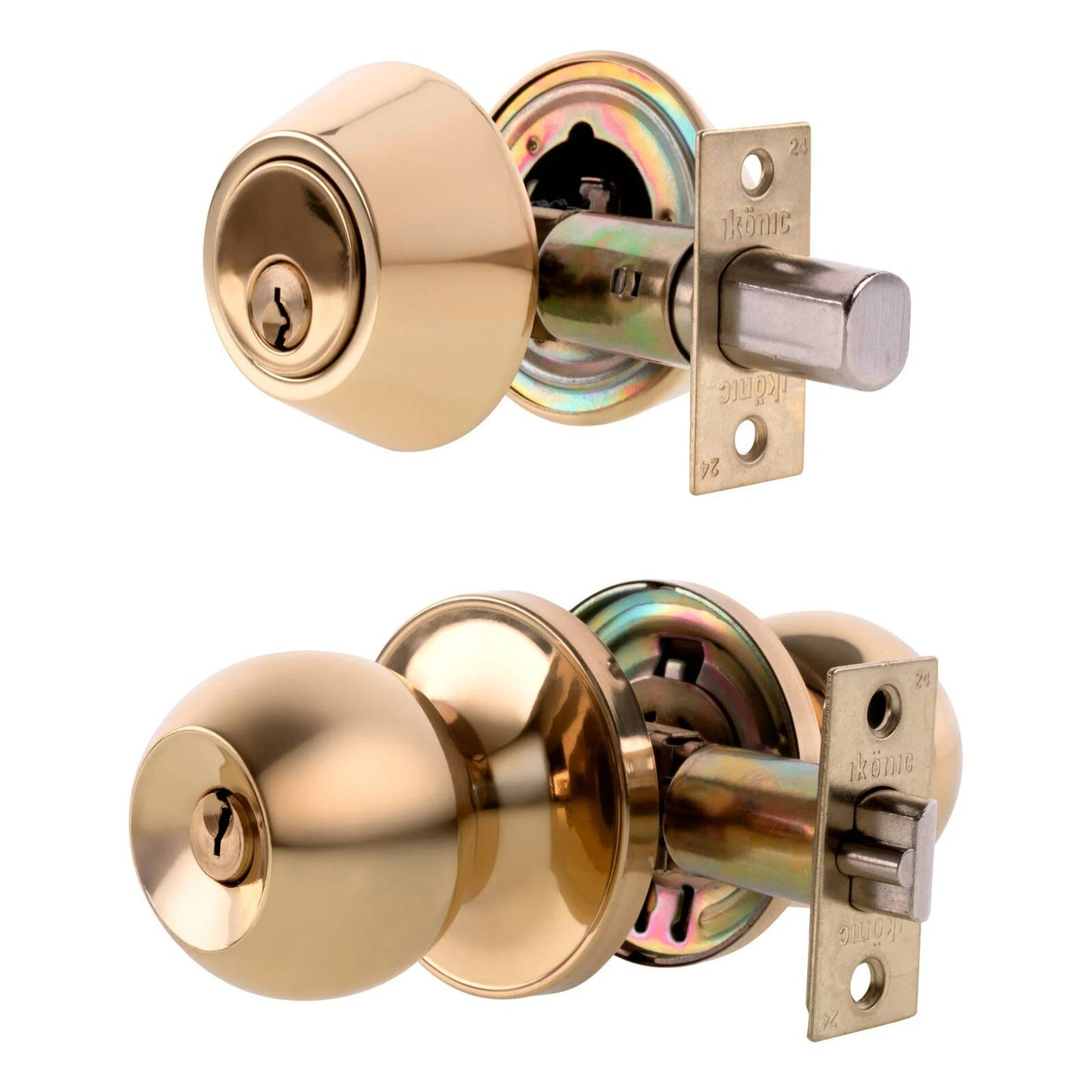 Ikonic Ruby Combination Entrance Set Double Cylinder Deadbolt Polished Brass