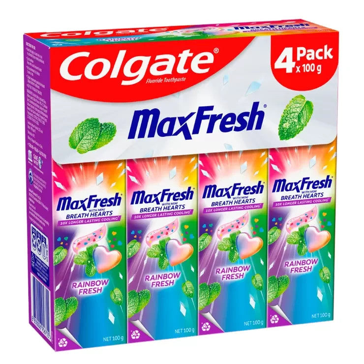 Colgate Max Fresh Toothpaste Cooling Crystals Rainbow Fresh Breath Gel 4 x 100g