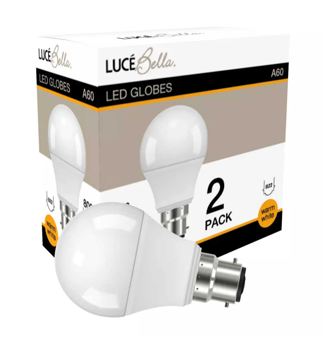 Luce Bella LED Lights A60 B22 806lm Warm White 8W Lighting Bulb Globe 2 4 8 pc