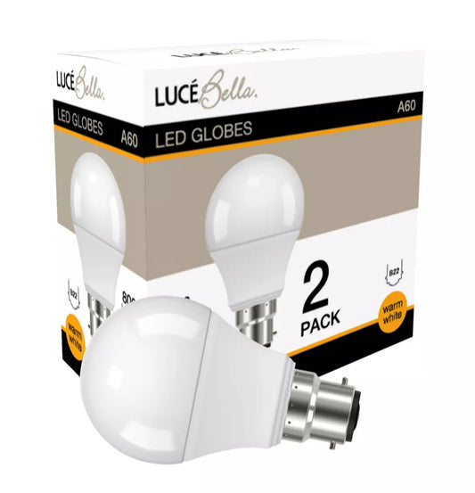 Luce Bella LED Lights A60 B22 806lm Warm White 8W Lighting Bulb Globe 2 4 8 pc