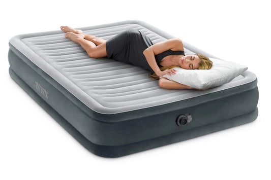 Intex Double Air Bed Deluxe Inflatable Camping Mattress Inbuilt Pump 33cm