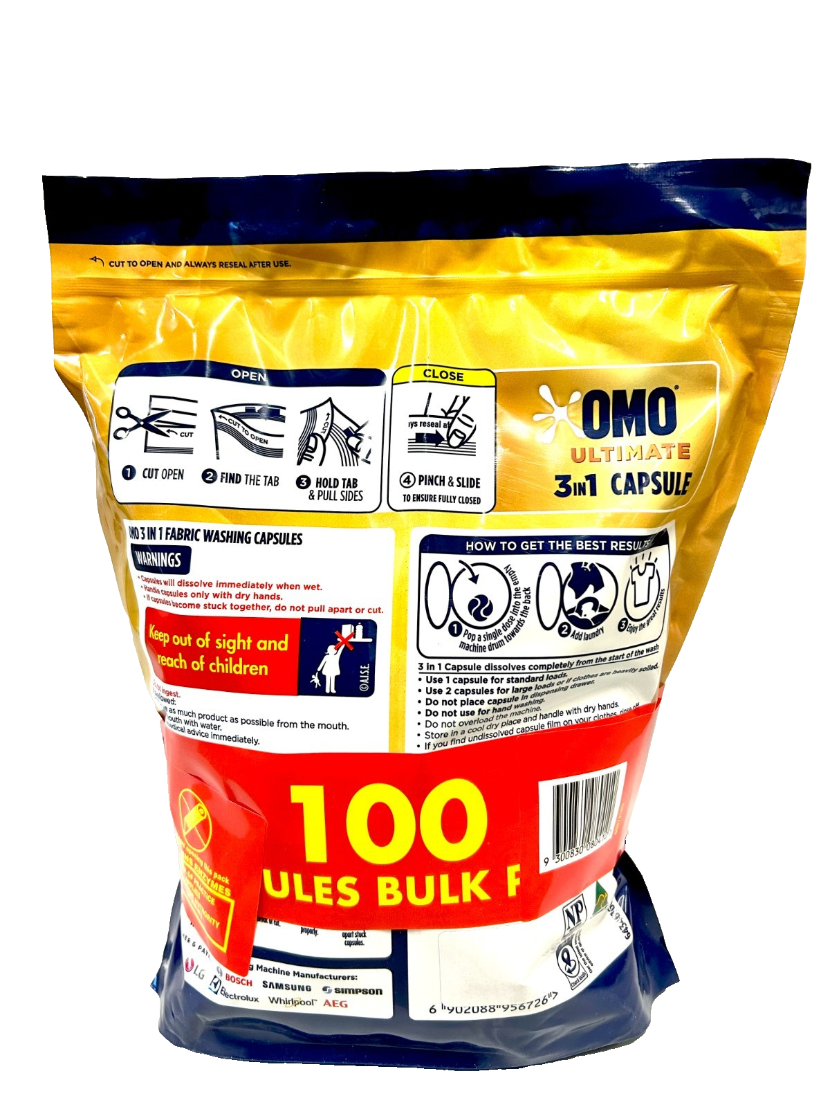 OMO Ultimate 3 in 1 Laundry Capsules Detergent Stain Remover 100 Pack Bulk