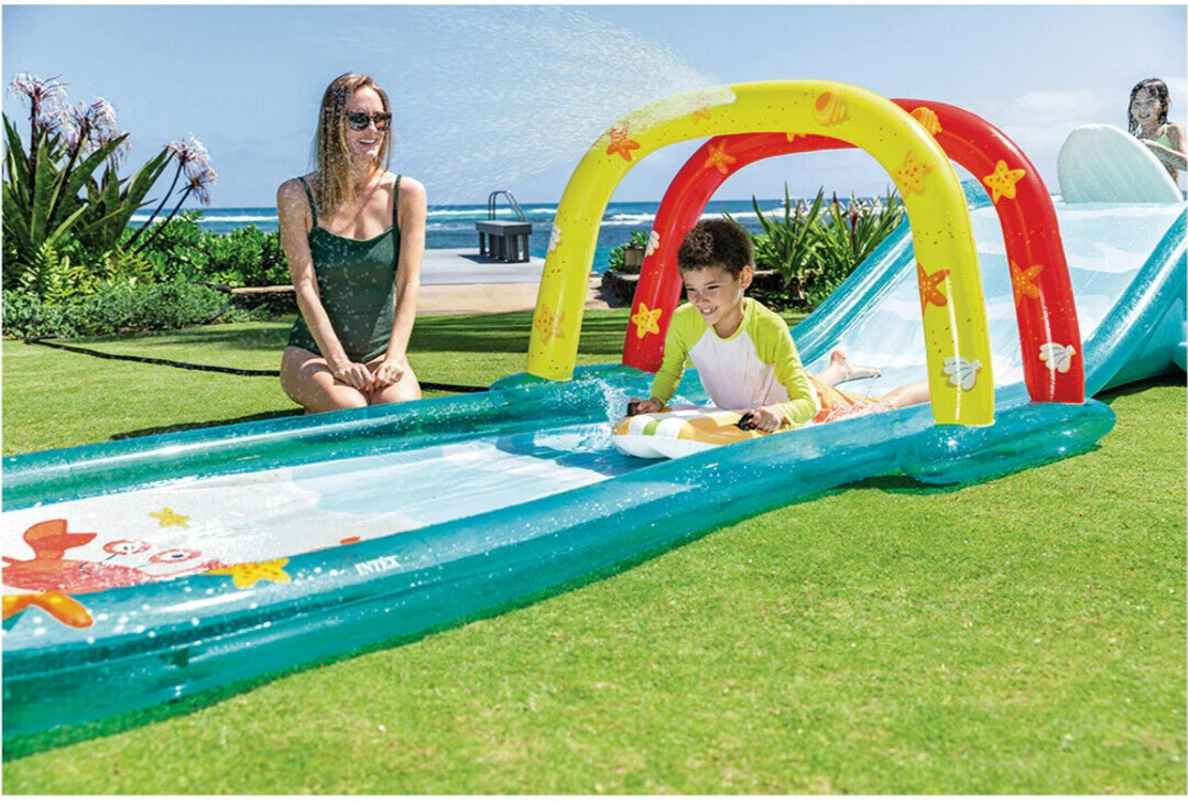 Intex Inflatable Water Slide Surfing Kids Childrens Sprinkler Fun Surf Riders