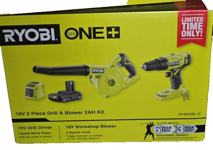 Ryobi ONE+ 18V 2 Piece Drill And Blower Kit 2.0Ah Battery Charger Kit Cordless