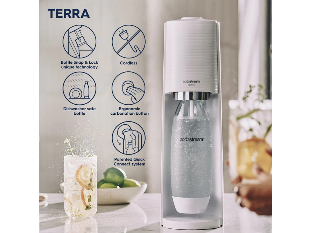 SodaStream Terra Sparkling Water Maker + 2x 1L Bottles