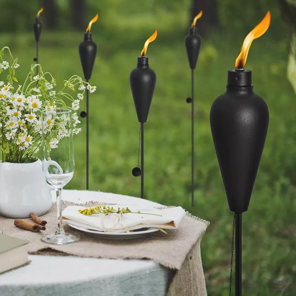 Garden Torch Citronella Oil Lantern Snuffer Powder Coated  180cm Black 2 Pack
