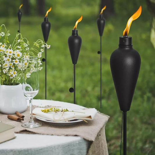 Garden Torch Citronella Oil Lantern Snuffer Powder Coated  180cm Black 2 Pack