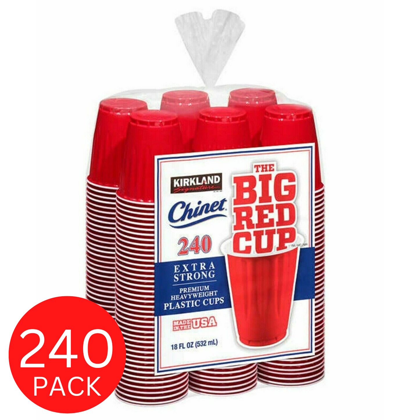 240pk Kirkland Signature Big Red Cup Reusable Plastic Party Cups 532ml Bulk