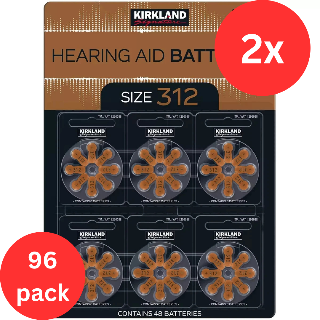 2x Kirkland Signature Hearing Aid Batteries Size 312 1.4V Battery Pack 96 Bulk