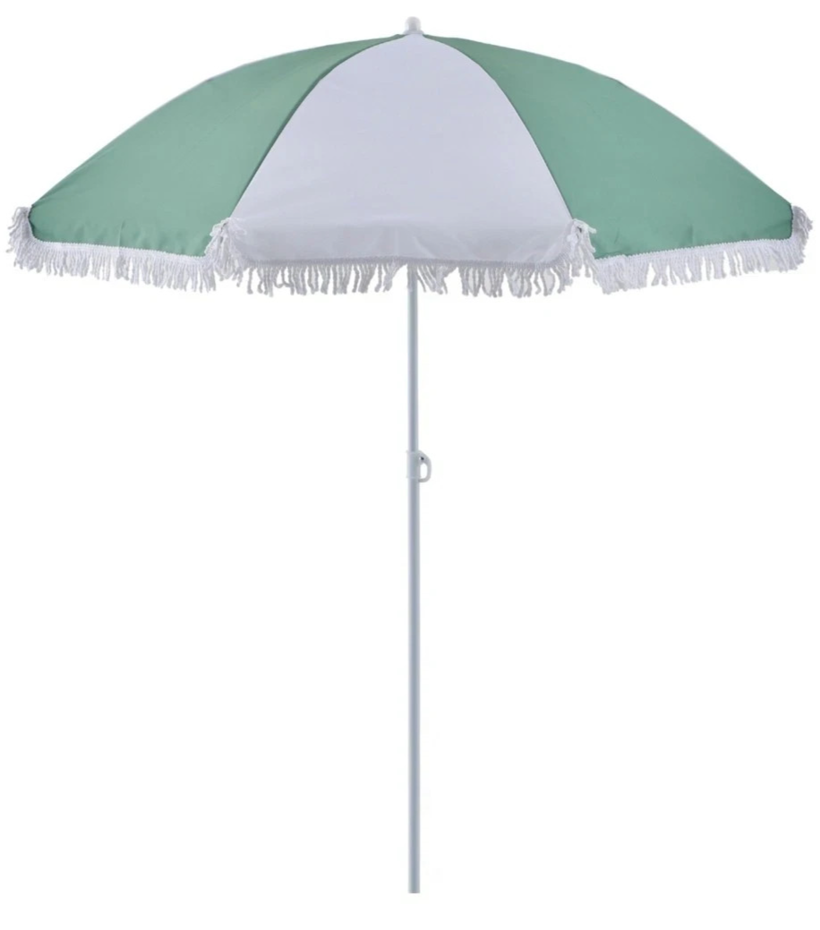 Marquee Beach Umbrella Tassel Picnic Portable Sun Protection 1.6m Mineral Green