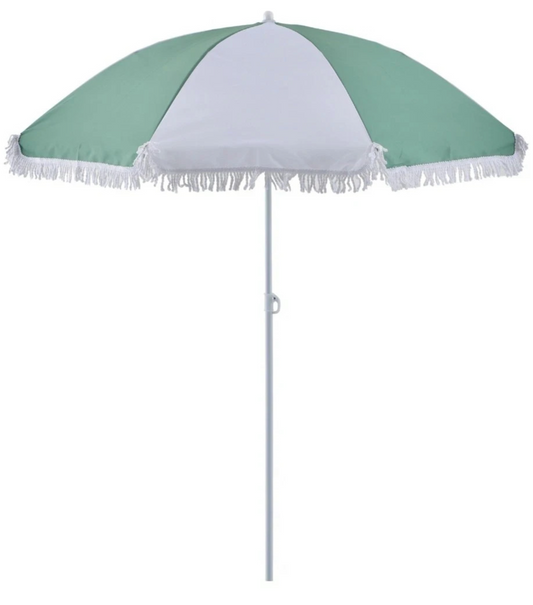 Marquee Beach Umbrella Tassel Picnic Portable Sun Protection 1.6m Mineral Green