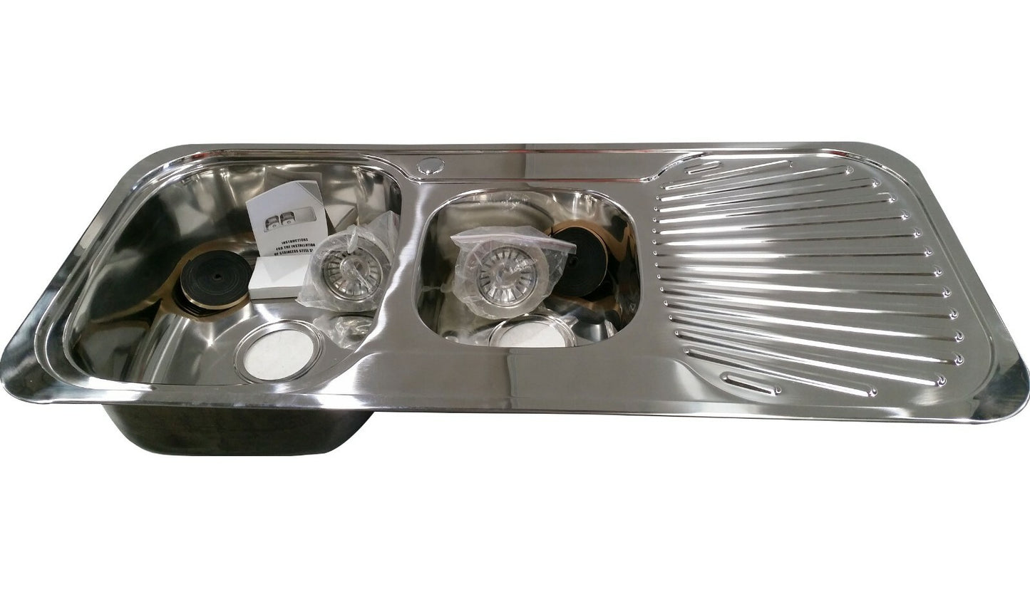 Stainless Steel Kitchen Sink Undermount Drop In Drainer 1 & 1/2 Bowl Waste Drain