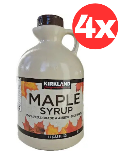 4x Kirkland Sugnature Maple Syrup Pure Grade A Amber Color Rich Taste 1 Litre