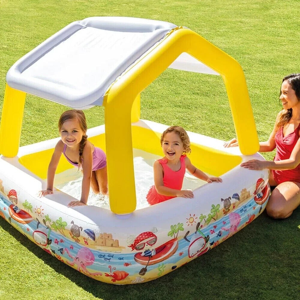 Intex Inflatable Swimming Pool Kids Toy Above Ground with Sun Shade Canopy
