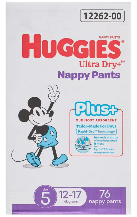 Huggies Nappies  Size 5 Boys Ultra Dry Pants Plus 76 Disposable Diaper Pants