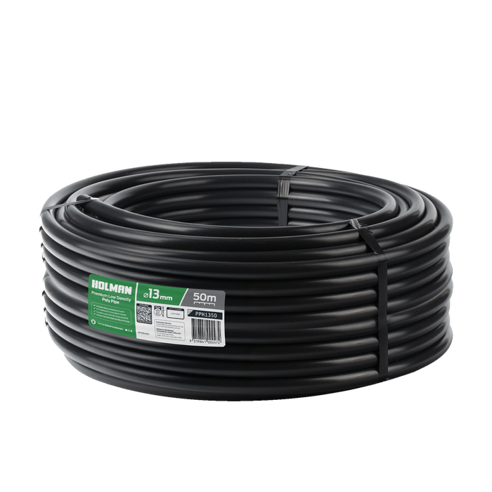 Holman Irrigation Pipe Black Poly Premium Tube Garden Watering System 13mm x 50m