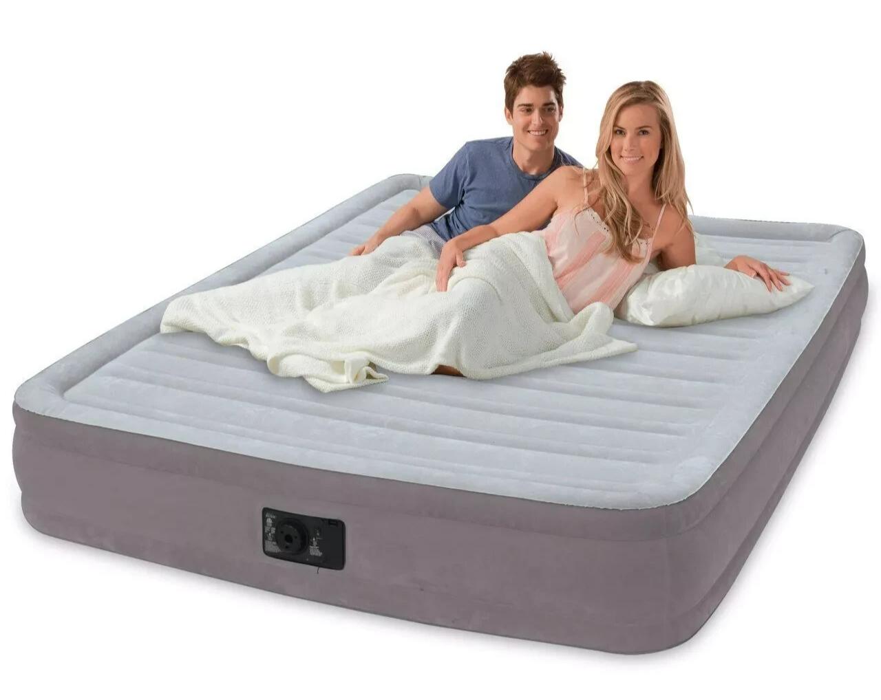 Intex Double Air Bed Inflatable Mid-Rise Camping Mattress Inbuilt 240V Pump 33cm