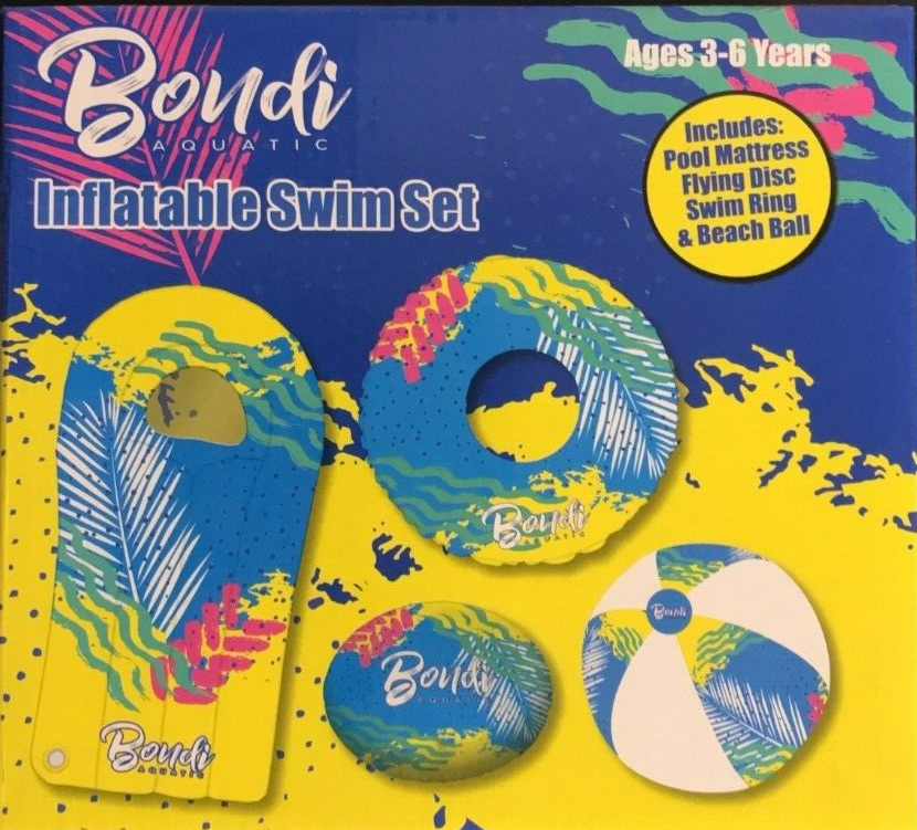Bondi Aquatic Inflatable Float Set Swimming Pool Ring Beach Ball Lounge Toy 4Pcs