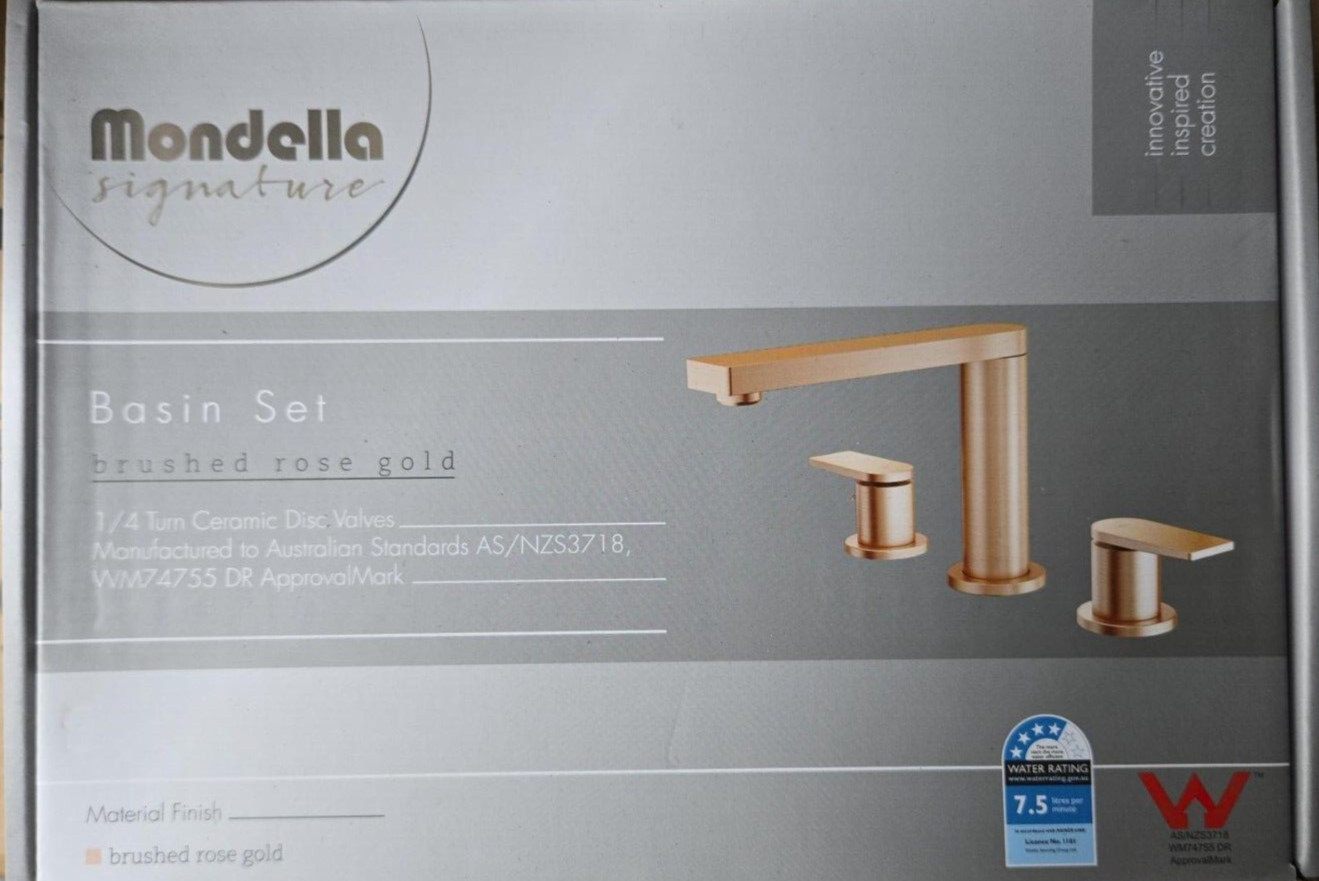 Mondella Signature Basin Set Brushed Rose Gold 1/4 Turn Ceramic Disc 4 Star 7.5L