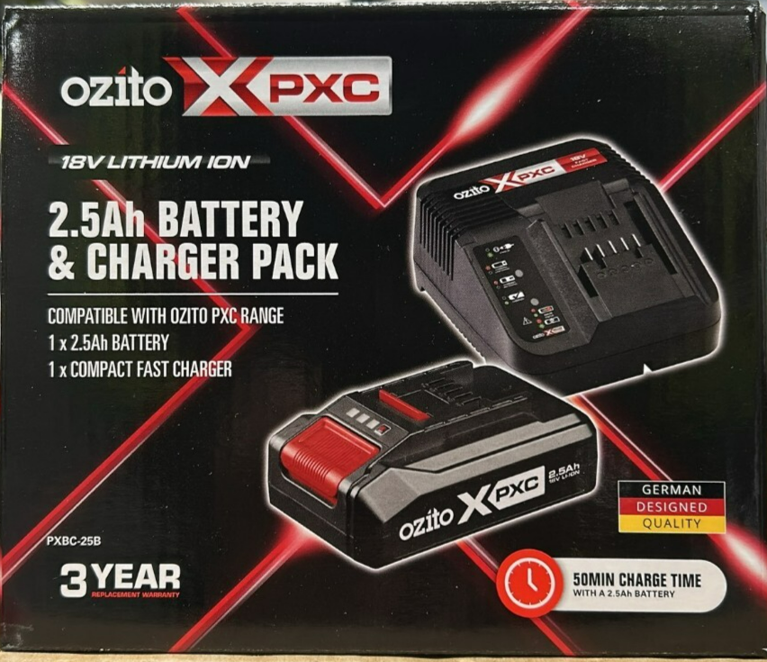 Ozito 2.5Ah Li-Ion Battery & Fast Charger Pack PXBC-25B Range Garden Tools 18V