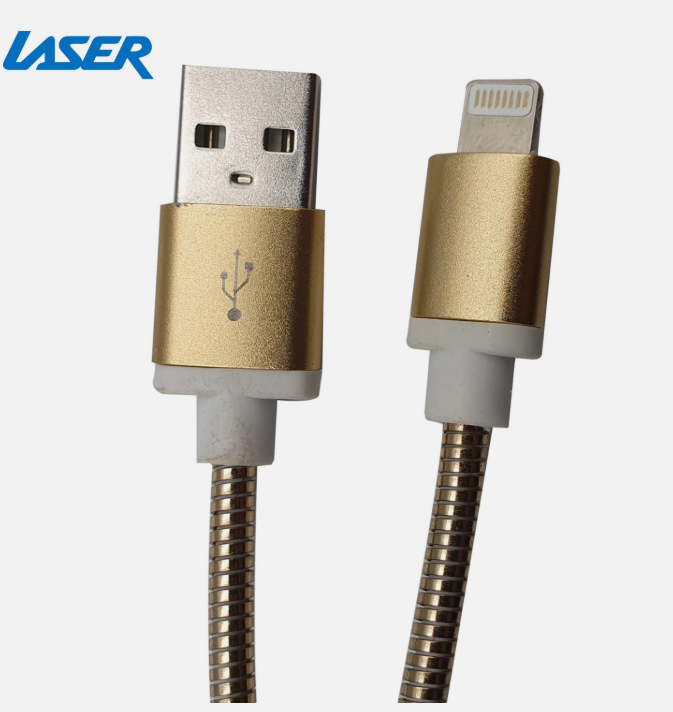 Laser 2m iPhone iPad Charging Cable USB A Braided AirPods Charger Gold Braid