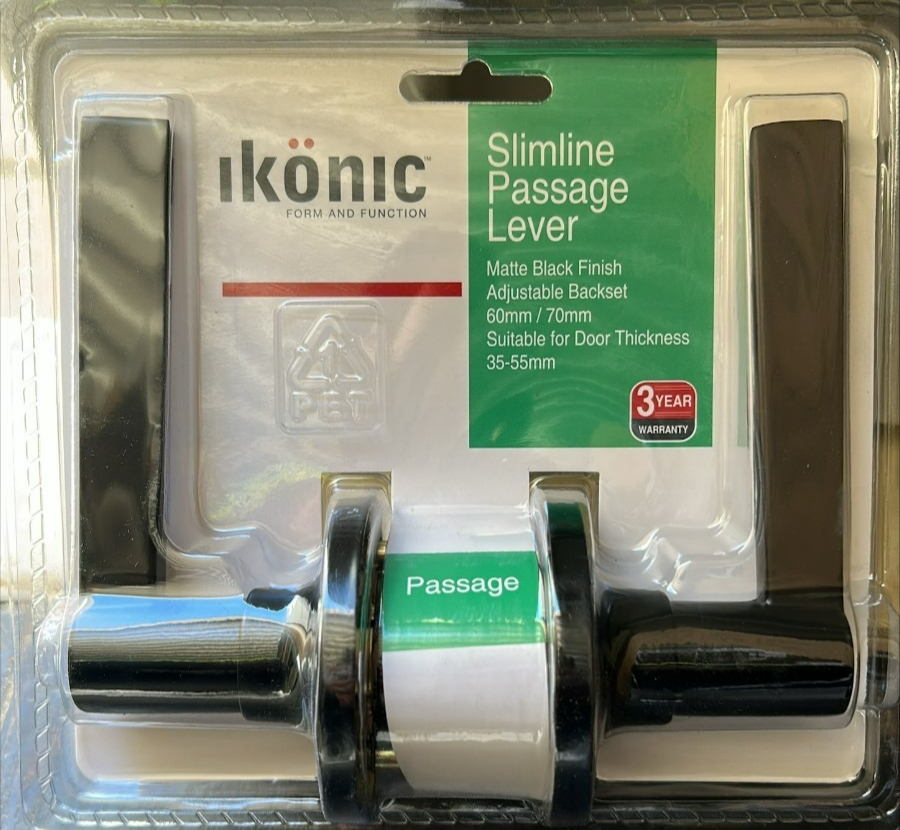 Ikonic Slimline Passage Lever Kitchen Living Room Door Handles Matte Black