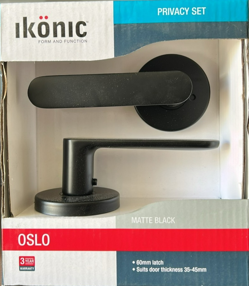 Ikonic Oslo Privacy Lever Set Door Lock Handle Bedroom Office Locking Matte Blac