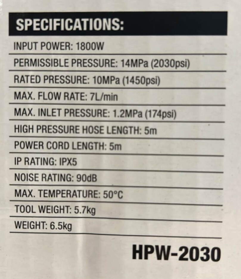 Ozito Pressure Washer Cleaner 1800W Electric Water Adjustable Spray 2030PSI