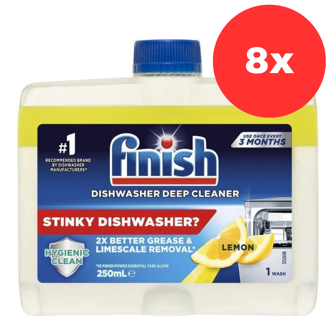 8x Finish Dishwasher Machine Cleaner Grease Limescale Remover Lemon 250mL