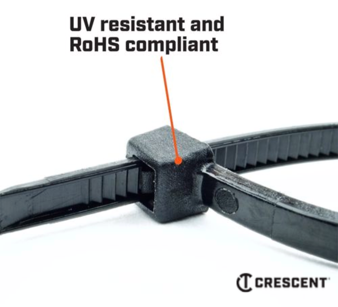 Crescent Cable Ties 200 x 4.6mm Black Nylon Wire Cables Organiser Bulk 500 Pack