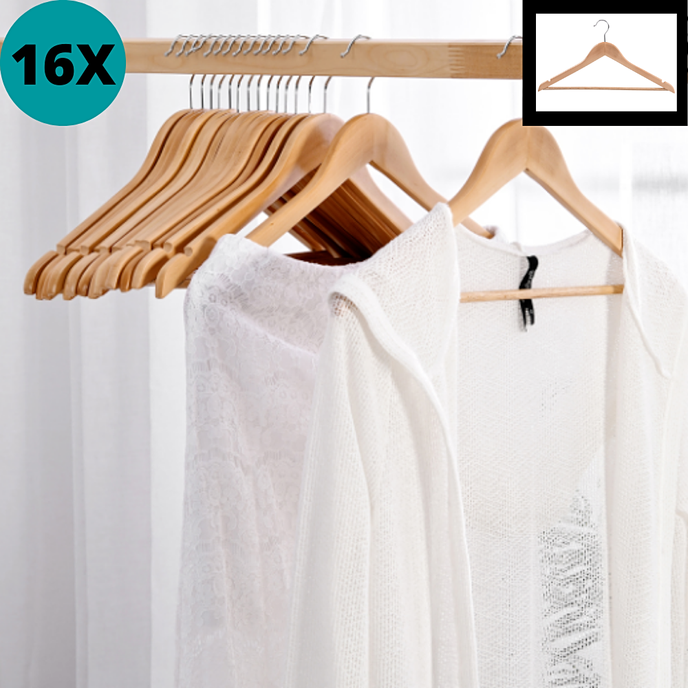 16 pcs Wooden Clothes Hangers Coat Pants Suits Coat Rack Wardrobe Hangers