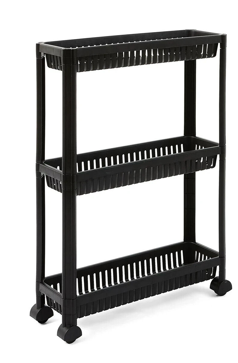 3 Tier Trolley on Wheels Kitchen Storage Cart Slim Bathroom Laundry Storage Rack