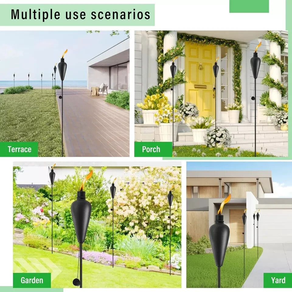 Garden Torch Citronella Oil Lantern Snuffer Powder Coated  180cm Black 2 Pack
