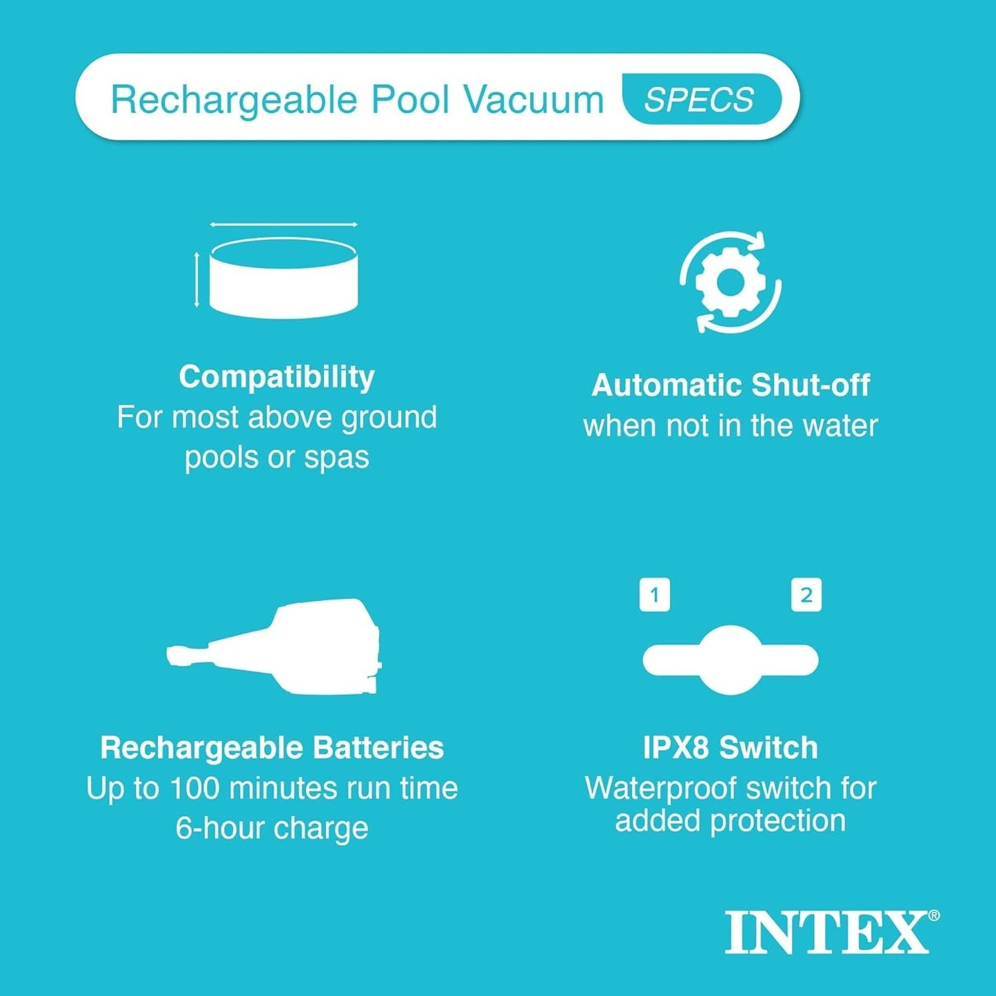 Intex ZR200 Pool Vacuum Cleaner Rechargeable Cordless Telescoping Above Ground