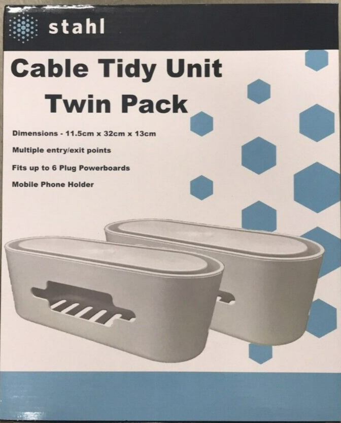 2x Stahl Cable Tidy Unit Box CableW ire Extension Storage Box Organiser White