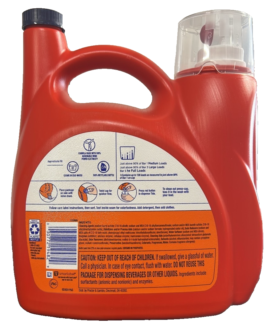 Tide With Ultra Downy April Fresh Liquid Laundry Detergent 100 Loads 3.78L