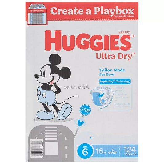 Huggies Dry Nappies Boys Ultra Size 6 Junior 124 Disposable Diapers 16kg+
