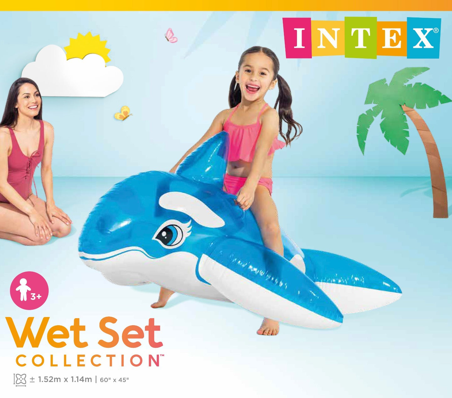 Intex Lil Whale Inflatable Kids Ride On Swimming Pool Water Float Raft Toy