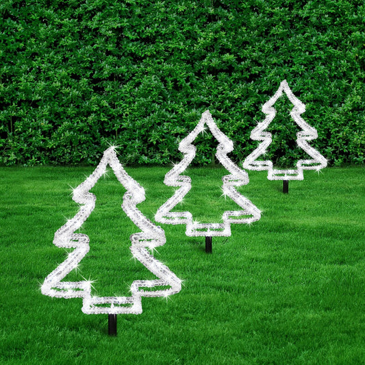Lytworx Tree Stakes White LED Lights Solar Powered Garden Xmas Decoration 3 Pack