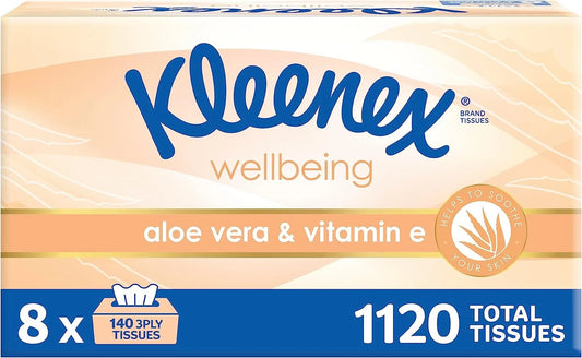 Kleenex Aloe Vera & Vitamin E Facial Tissues Face Tissue 140 Sheets 8 Pack