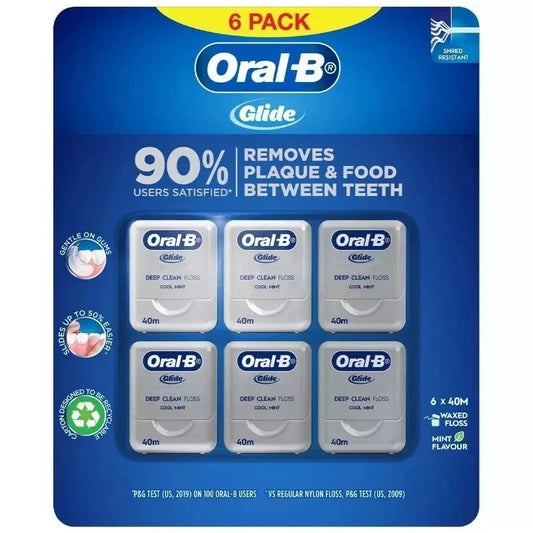 Oral-B Glide Dental Floss Deep Clean Cool Mint Flosser 6 x 40M